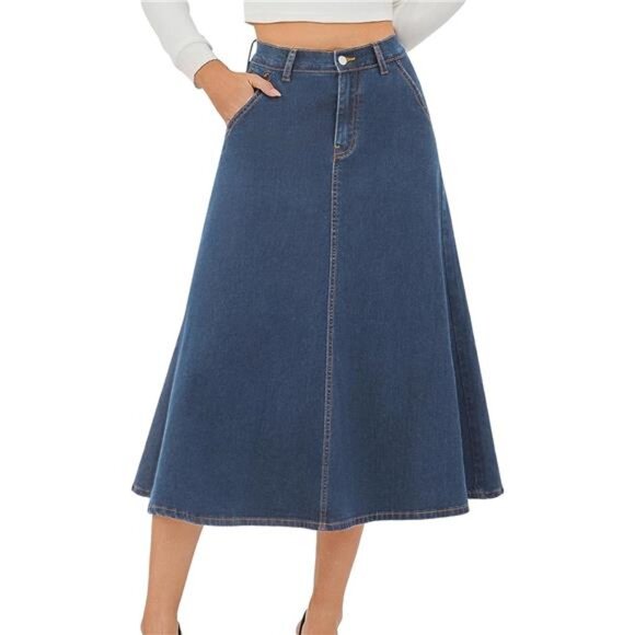 Women's Stretchy High Wasited A Line Blue - Picture 1 of 6